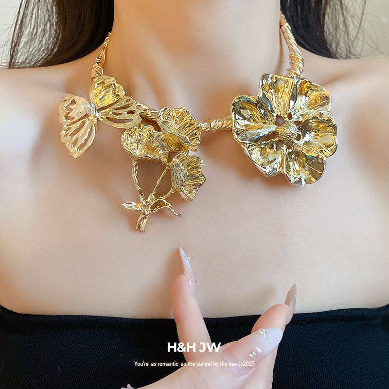 花朵锁骨跨境项圈蝴蝶高级感女