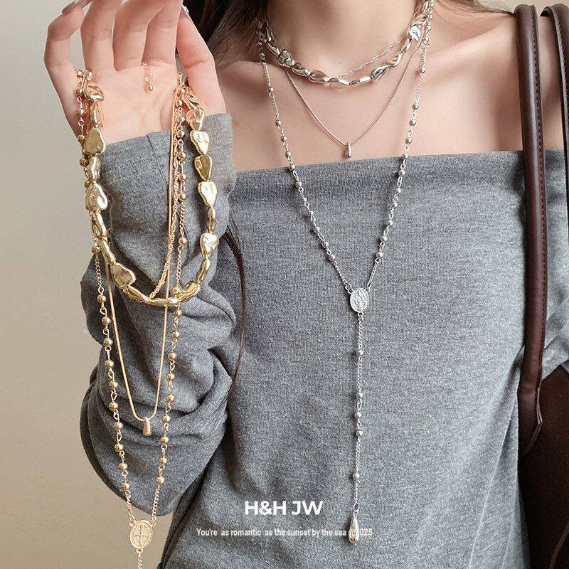 风锁骨不规则水滴吊坠项饰项链四件套个性链轻奢冷淡女气质高级感