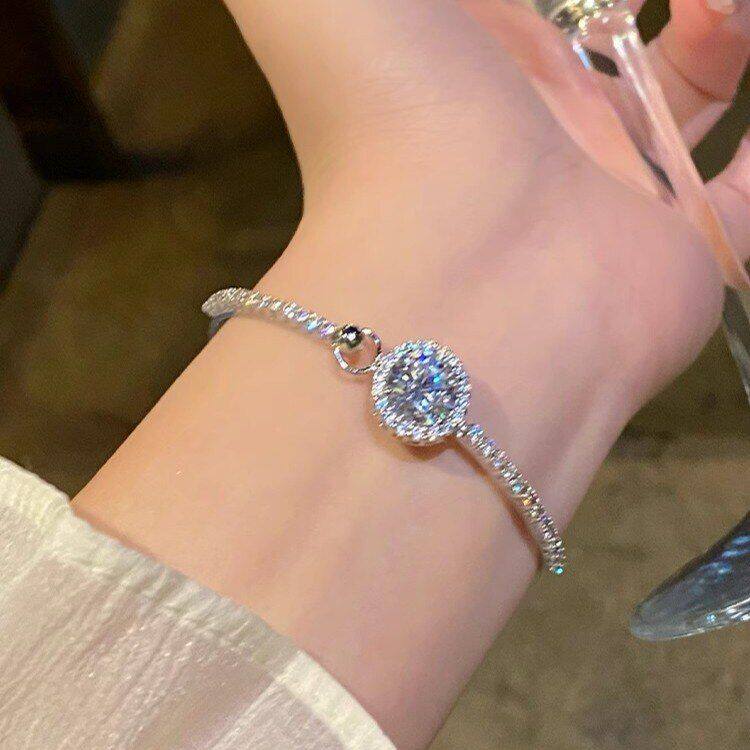 女素网红手镯百搭锆石简约轻奢小众超闪圈手环精致手链高级感手饰