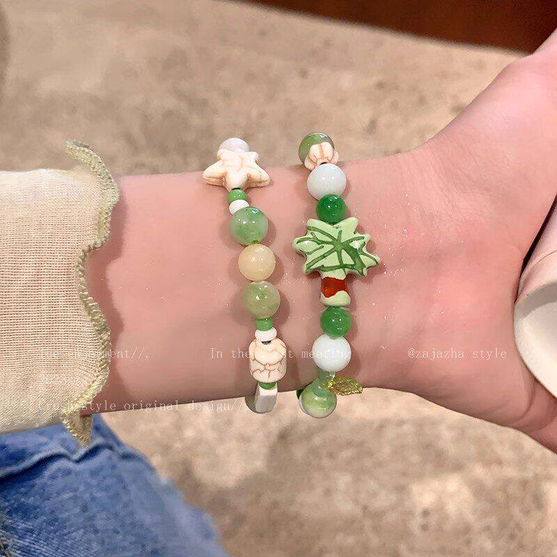 红闺蜜手串星星拼接手链马卡龙高级感寿山石学生女生竹节时尚网色