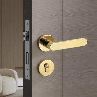 分体锁金色门锁轻奢亮金色PVD室内卧室房门锁磁吸静音家用木门锁