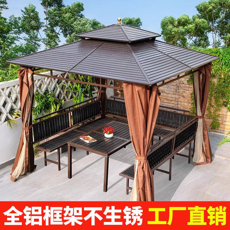 户外铝合金凉亭庭院布置室外防腐木别墅院子露台天台遮阳棚亭子