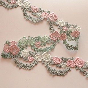 2码3.5厘米宽灰色玫瑰 水溶蕾丝花边辅料 刺绣花边装饰条花蕾丝边