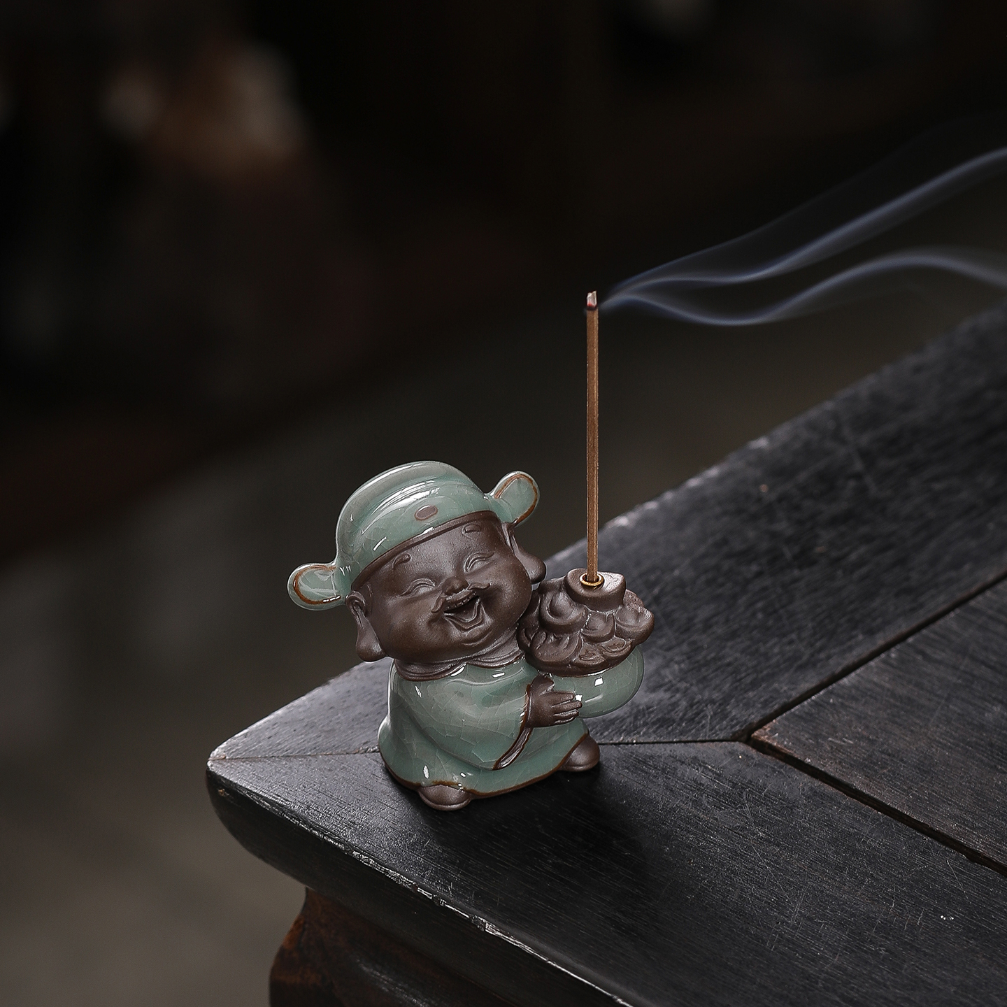 财神爷禅意茶室桌面香熏炉摆件