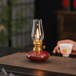 复古酥油灯灯盏陶瓷家用煤油灯露营长明灯氛围小夜灯熏香炉香薰灯