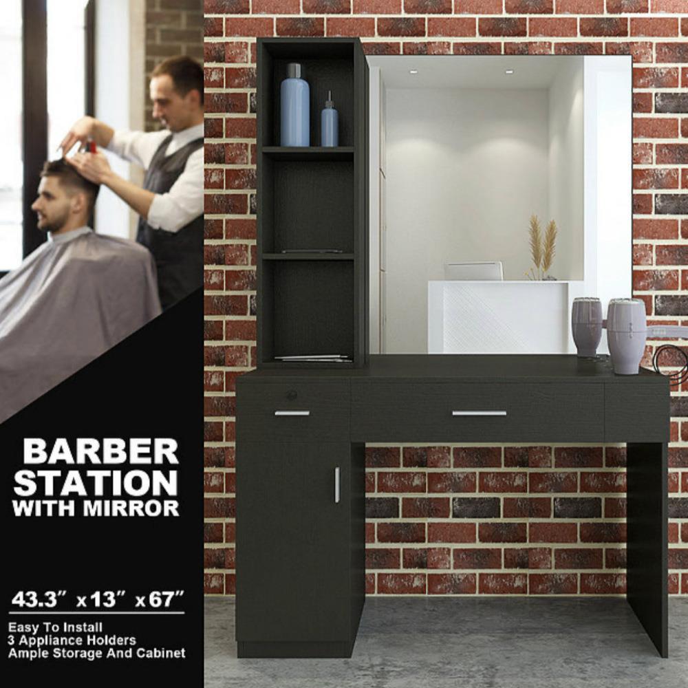 理发店美发店镜台挂柜外贸镜台MDF美容美发家具理发椅镜子厂