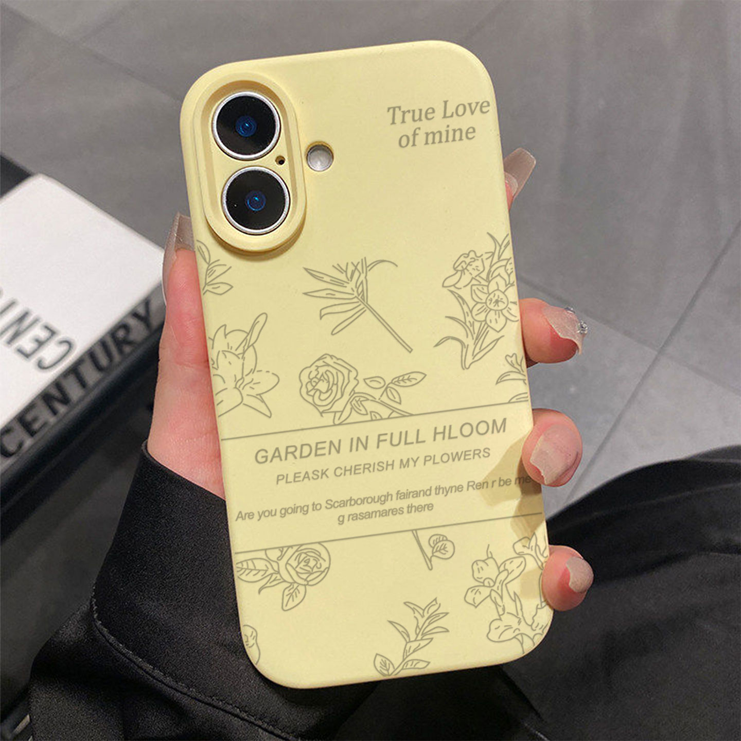 素描花朵英文适用于苹果17promax手机壳液态硅胶iPhone16pro保护套情侣15新款创意14超好看独特13全包12超火