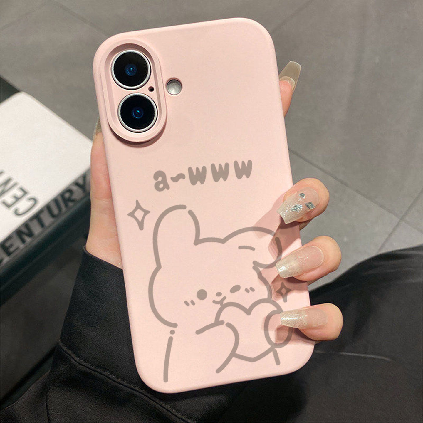 眨眼爱心兔适用于苹果17promax手机壳液态硅胶iPhone16pro保护套情侣15新款创意14超好看独特13全包12超火软