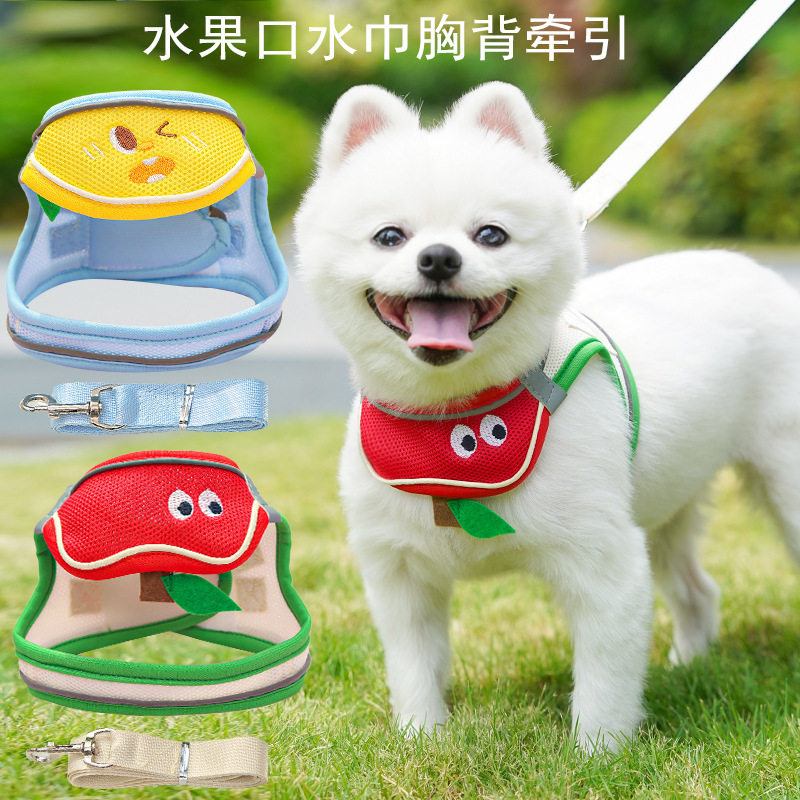 狗狗宠物用品卡通口水巾胸背带牵引绳猫咪四季款网眼透气泰迪比熊