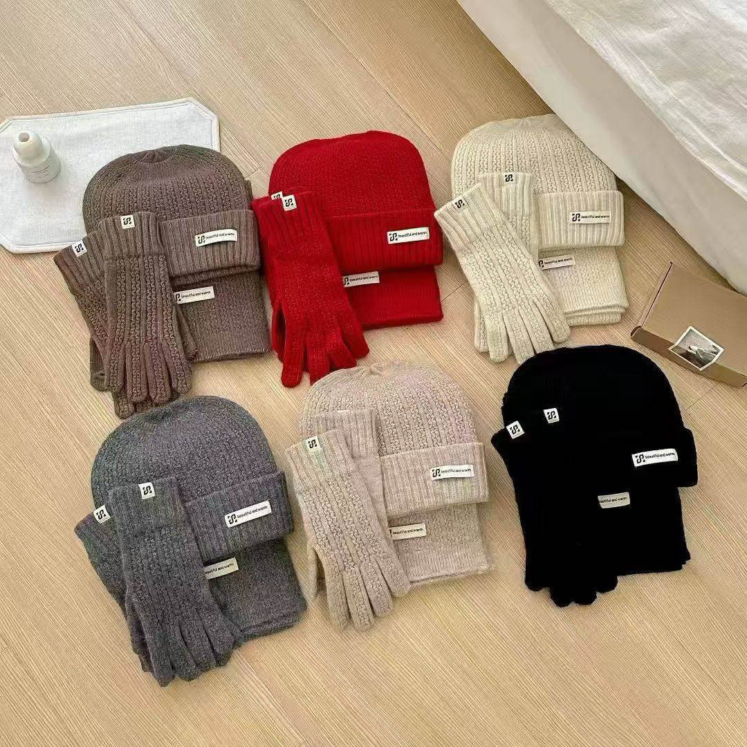 纯色针织帽子围巾手套三件套针织围巾套装KLYL3200