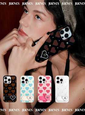 JUEVES星期四“闪烁的心”爱心钻石发夹壳iphone16pro苹果17桌面折叠金属支架16pm华为mate70pro适用p70pro