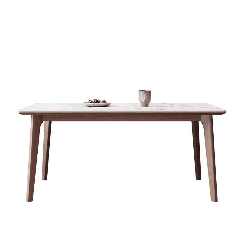 白蜡木岩板餐桌家用小户r型餐厅胡桃色2024年新款实木吃饭桌椅