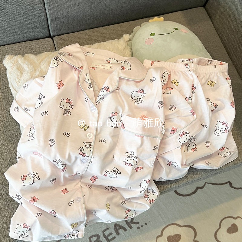 粉色KT猫睡衣女款夏季短袖短裤两件套卡O通可爱少女出门家居服