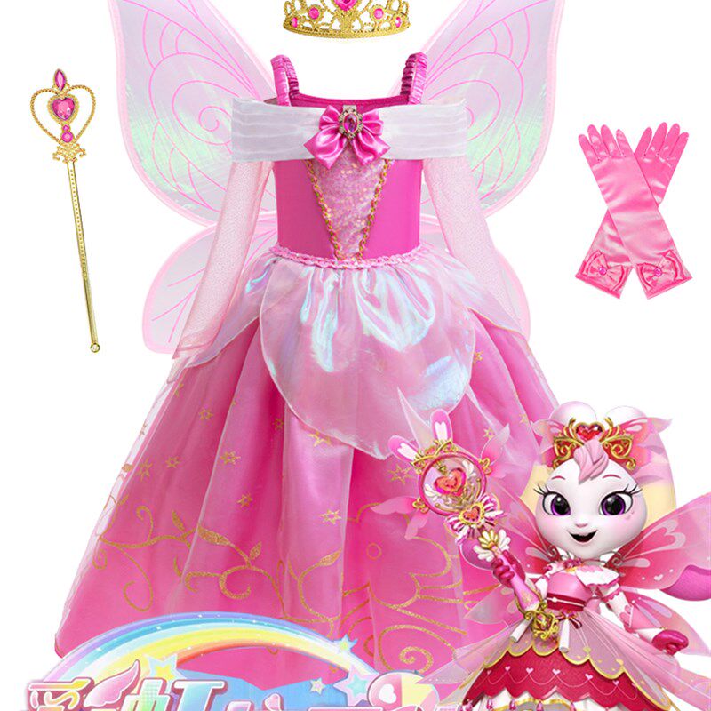 女童宇宙护卫e队彩虹裙子长袖蓬蓬礼服话剧演出服花童主持人表演