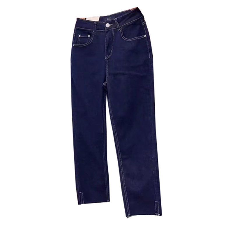 夏季薄款大码直筒开叉牛仔裤女弹力高腰胖妹妹巨显U瘦八分烟管裤