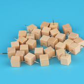 100枚桶装 正方形木质图钉原木按钉留言板摁钉照U片固定创意工字