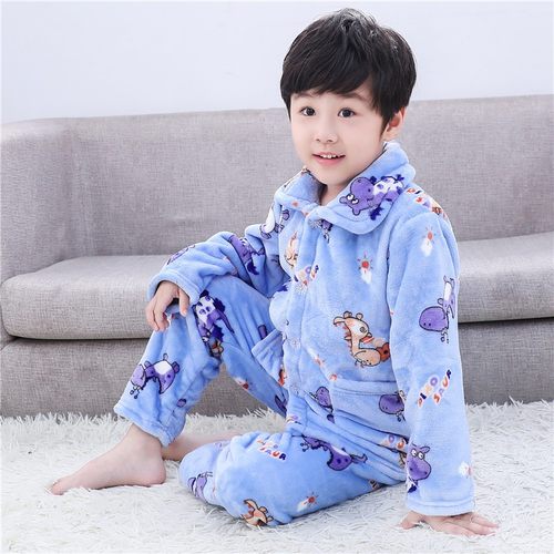 秋冬季儿童加厚珊瑚绒q睡衣男童女童法兰绒男孩女孩家居服套装宝