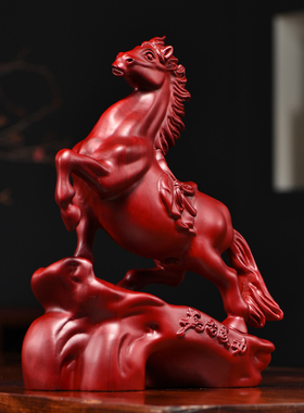红花梨木雕马摆件实木p新中式马到成功家居客厅办公桌面装饰工艺