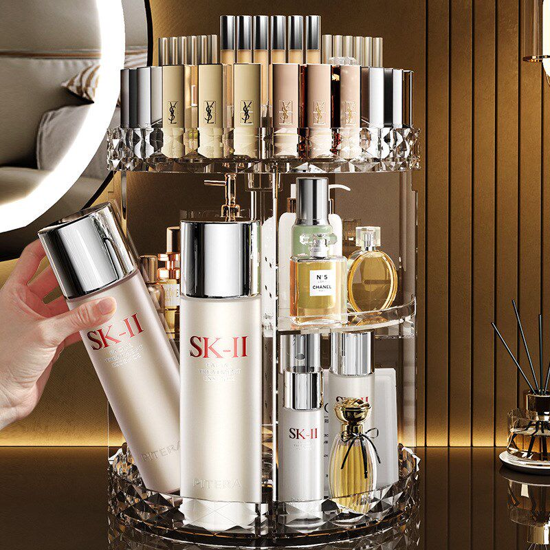 旋转化妆品收纳盒网红高级亚克y力护肤品香水口红置物架梳妆台桌