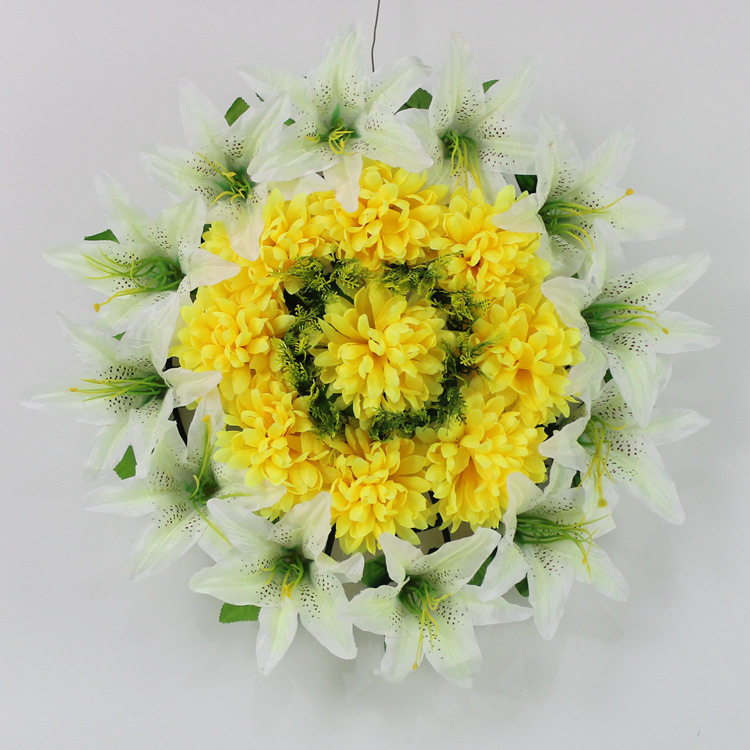 50厘米人造花圈仿真菊花清明节祭祀花环殡葬环保祭奠公墓塑料花