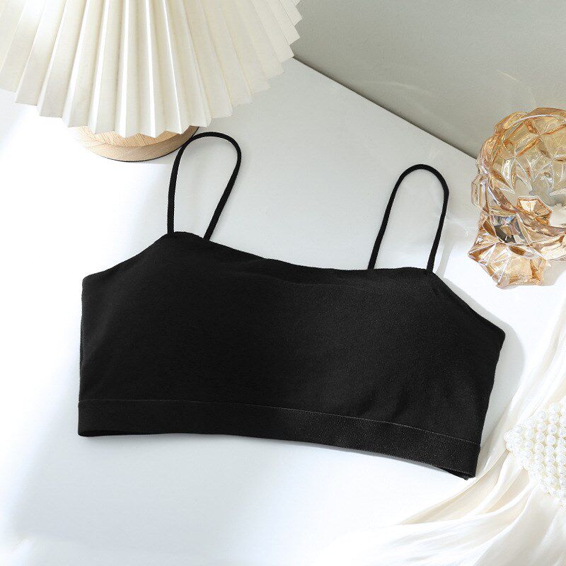 简约一体式固定杯内衣女吊带纯棉美背聚拢无钢圈少W女大学生裹胸