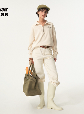 【HaarBaas】25SS新品卡普里暖沙米白老钱复古风马蹄拉链卫衣套装