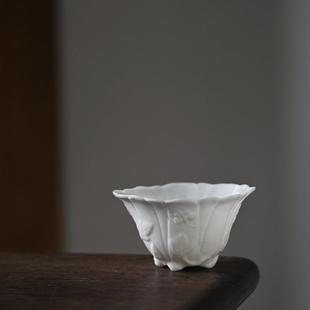 厚皿印坯工艺白瓷功夫茶具茶杯主人杯手工花型杯仿古薄胎品茗杯