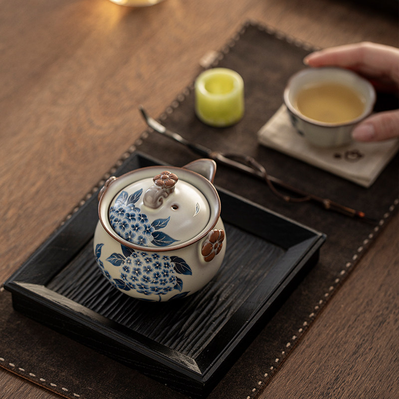 练山堂仿宋汝窑手抓壶绣球花茶具套装家用陶瓷泡茶壶茶杯功夫茶具