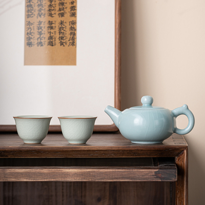 练山堂满釉天青汝窑茶壶