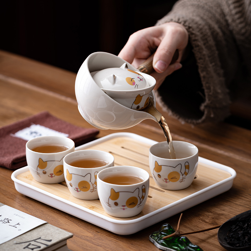 练山堂 小康泡旅行茶具套组专利侧把旋转茶壶逍遥壶普洱青柑专用