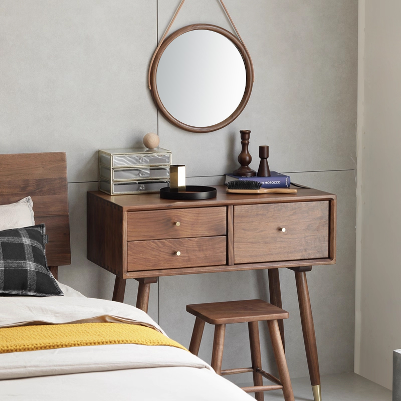 北欧黑胡桃木全实木小户型梳妆台