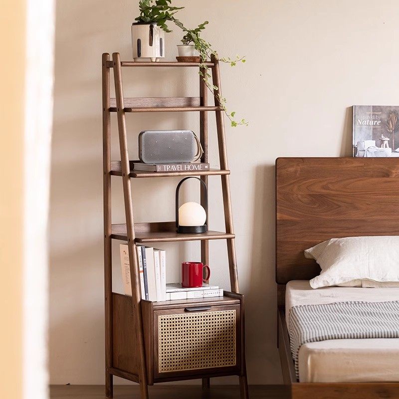 北美黑胡桃木全实木多层书架北欧现代家用客厅电视边柜收纳置物架
