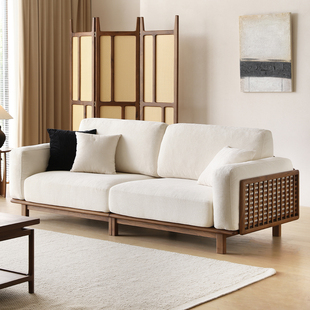 晨物北美黑胡桃木布艺沙发直排小户型客厅简约家用可拆洗雪尼尔