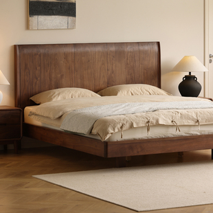 北美黑胡桃1米8主卧实木床小户型家用卧室双人床1米5现代简约家具