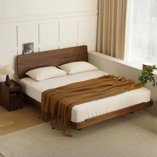 晨物北美黑胡桃实木悬浮床主卧1米8双人床1米5床架中古风政府补贴