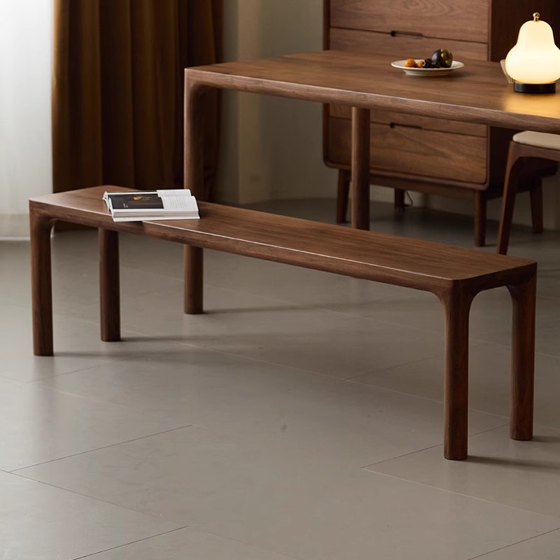 晨物全实木餐凳黑胡桃木长板凳