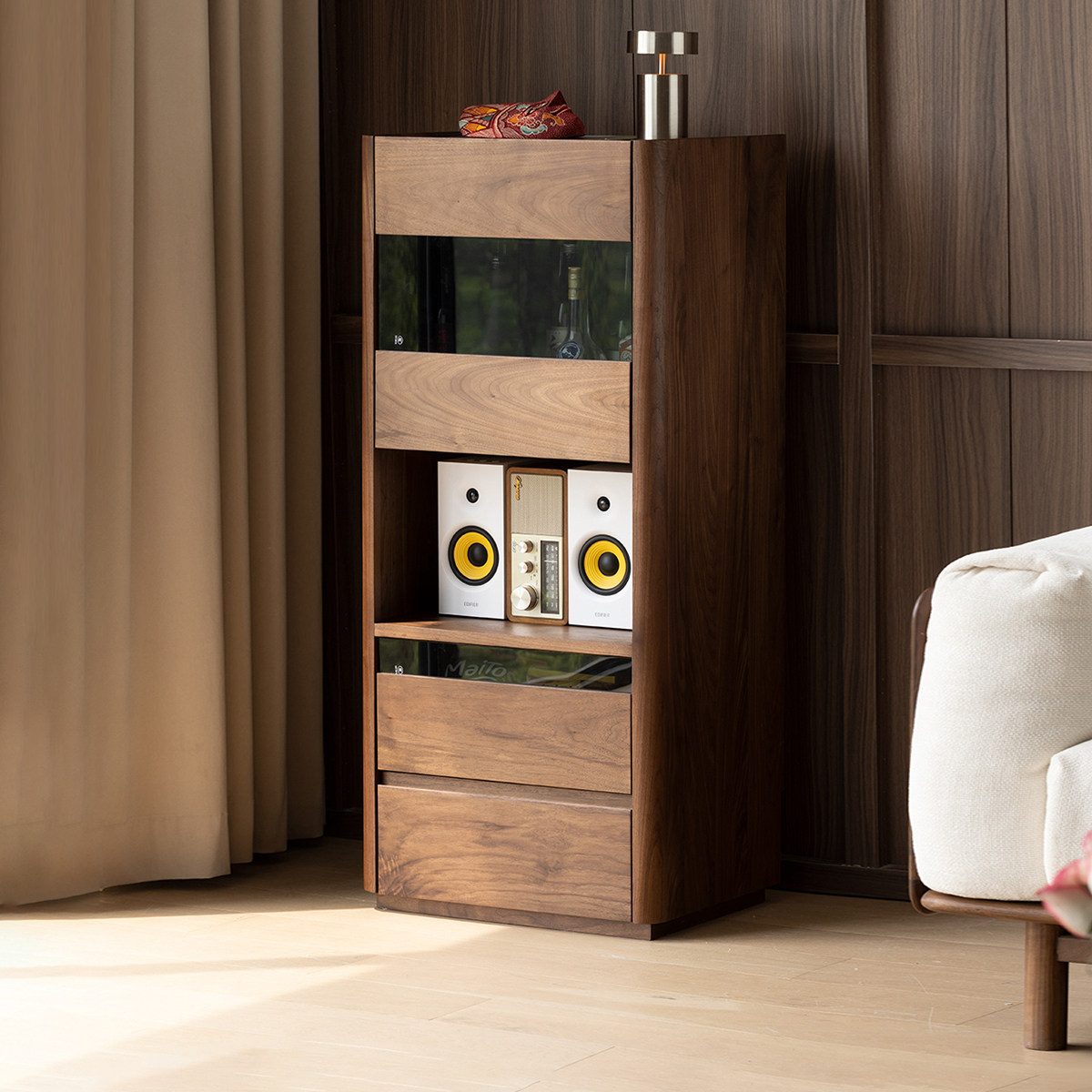 北美黑胡桃实木斗柜家用客厅电视柜边柜收纳储物柜高级感复古立柜