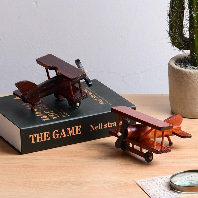 欧式复古木质飞机摆件创意家居桌面火车模型装饰摩托车木质品