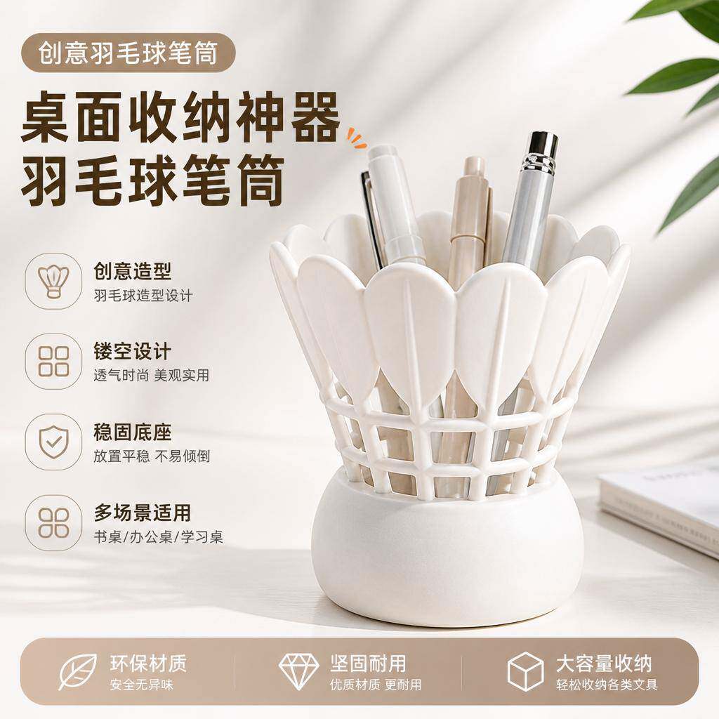 羽毛球笔筒学生办公桌面收纳爱好者送礼环保防滑创意文具摆件笔筒