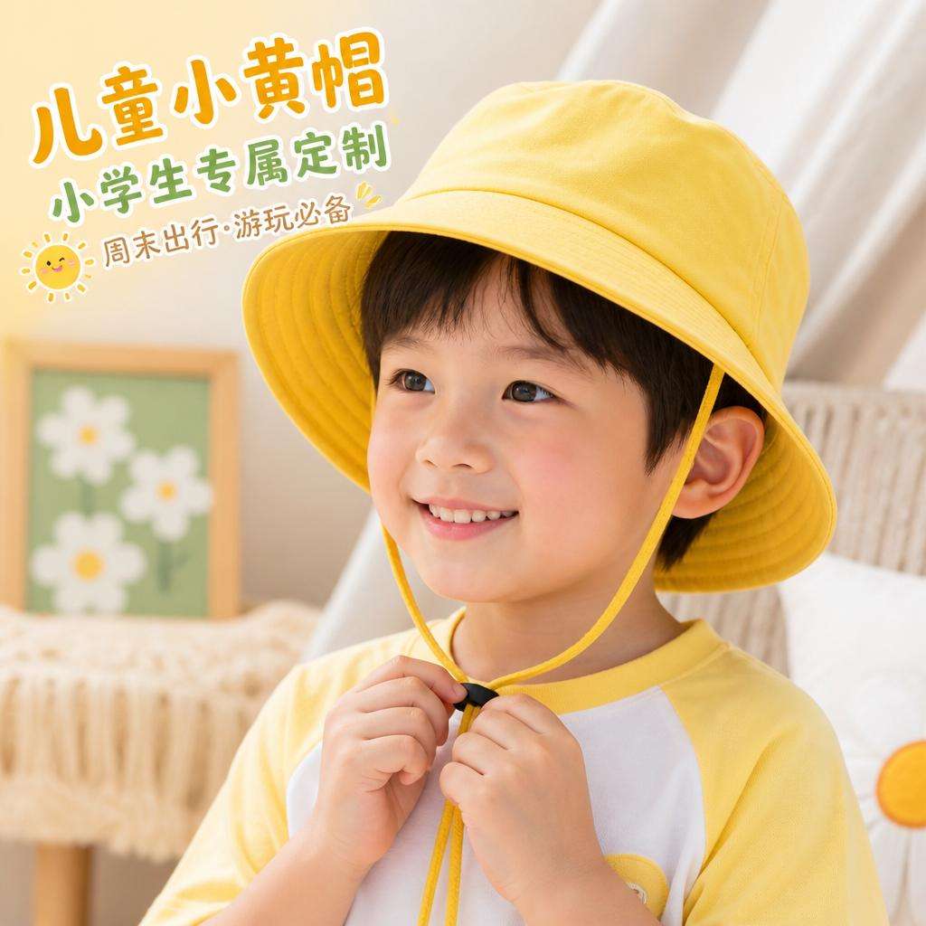 儿童小黄帽小学生定制印花帽日系
