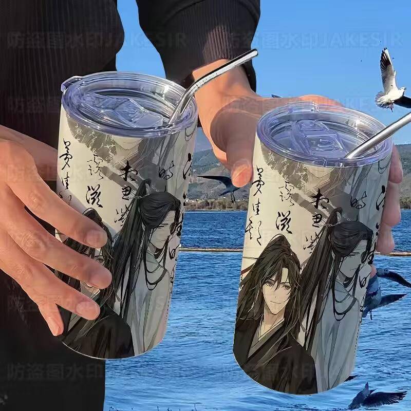 魔道祖师可爱保温杯带吸管随手咖啡杯高颜值便携不锈钢情侣带吸管