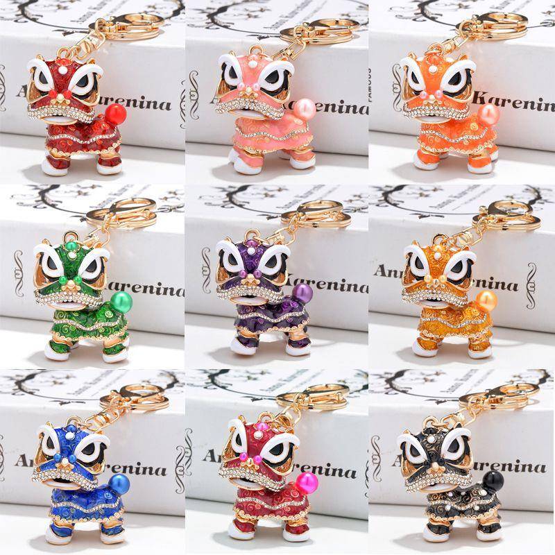 中国风汽车钥匙扣醒狮舞狮钥匙链麒麟玩偶挂件钥匙圈链女挂件礼品