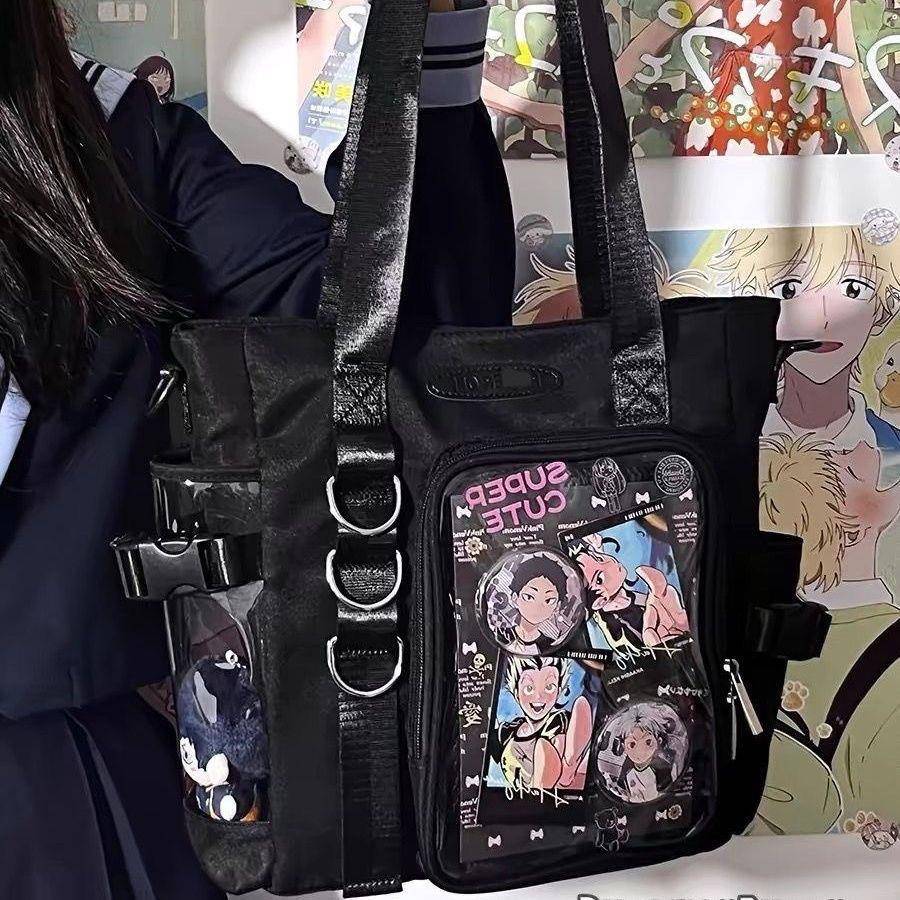大容量学生上课单肩书包女日系可爱少女透明痛包小食量吧唧斜挎包