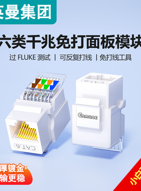 英曼网络模块六类千兆免打非屏蔽墙内网线RJ45水晶头母座电脑网口镀金插座86型CAT6信息面板模块免压综合布线