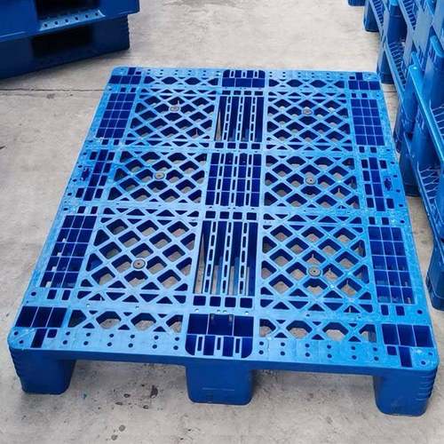 塑料托盘单面网格面川字底座加8根钢管可上货架蓝色垫仓板
