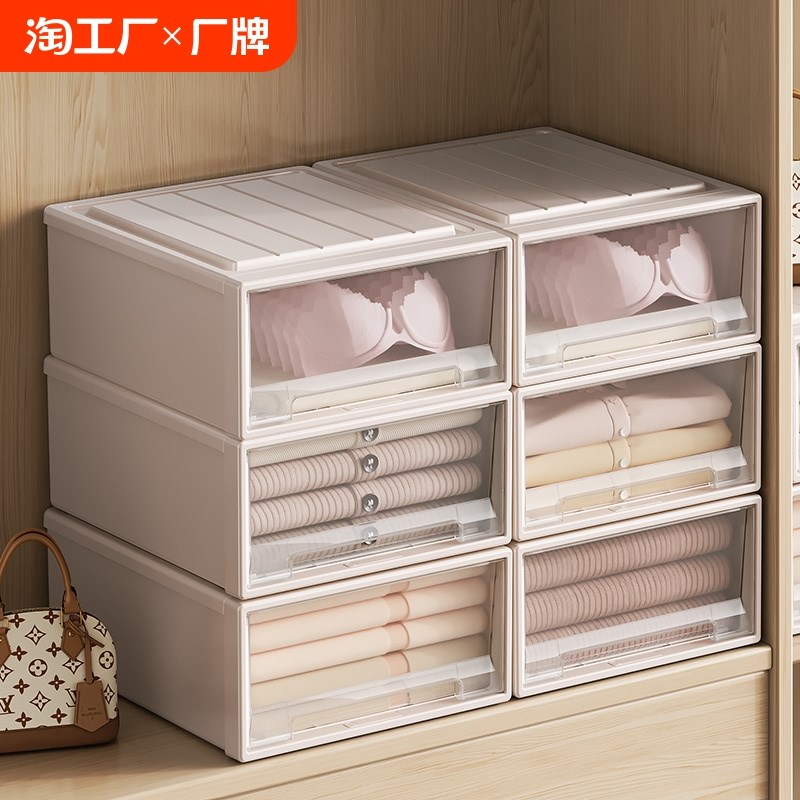 抽屉收纳箱家用透明衣物收纳盒塑C料杂物储物柜衣服内衣裤子整理