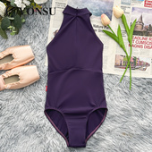 梵舒儿童女芭蕾舞练功服舞蹈跳舞服装 形体连体墨紫体操服挂脖形体