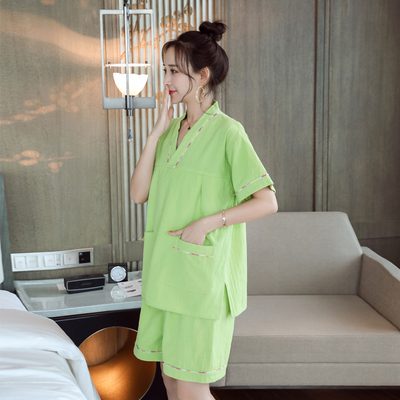 汗蒸服女夏季纯棉高档全棉大码加肥情侣装桑拿服S洗浴中心洗浴服