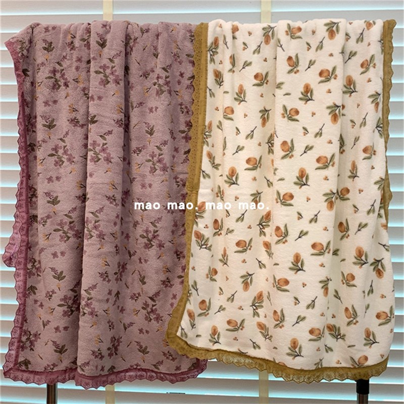浪漫碎花家用浴巾可穿珊瑚绒x加厚吸水洗澡毛巾可爱花边法式洗澡