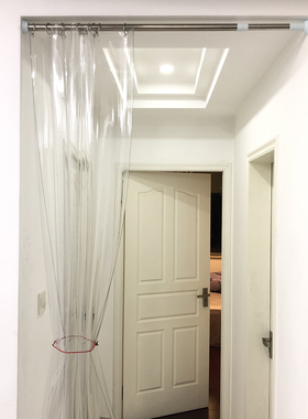 整片式免打孔门帘塑料pvcv透明隔断帘可推拉帘可拆卸挡风防尘保暖